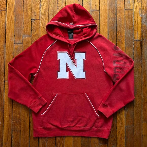 Vintage Y2K Adidas University of Nebraska Hoodie Sweatshirt Men S Red White‎ - Picture 1 of 6